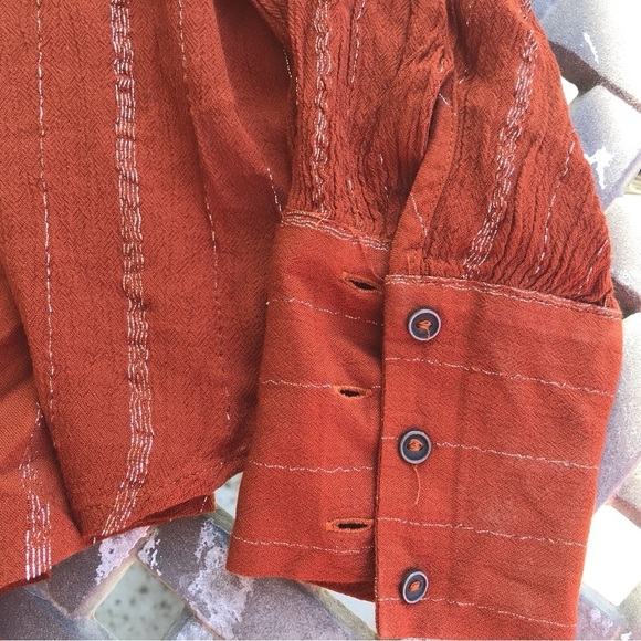 A.N.A. Blouse Pretty Boho Long Sleeve Buttondown Gather Neck Long Sleeves Cuffs - Picture 4 of 9